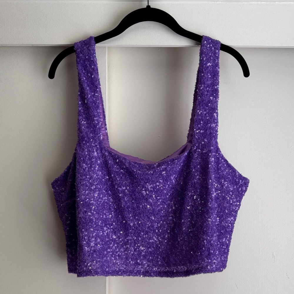 Show Me Your MuMu Sparkling Tara Purple Crop Top XXL Sequins Tank Top